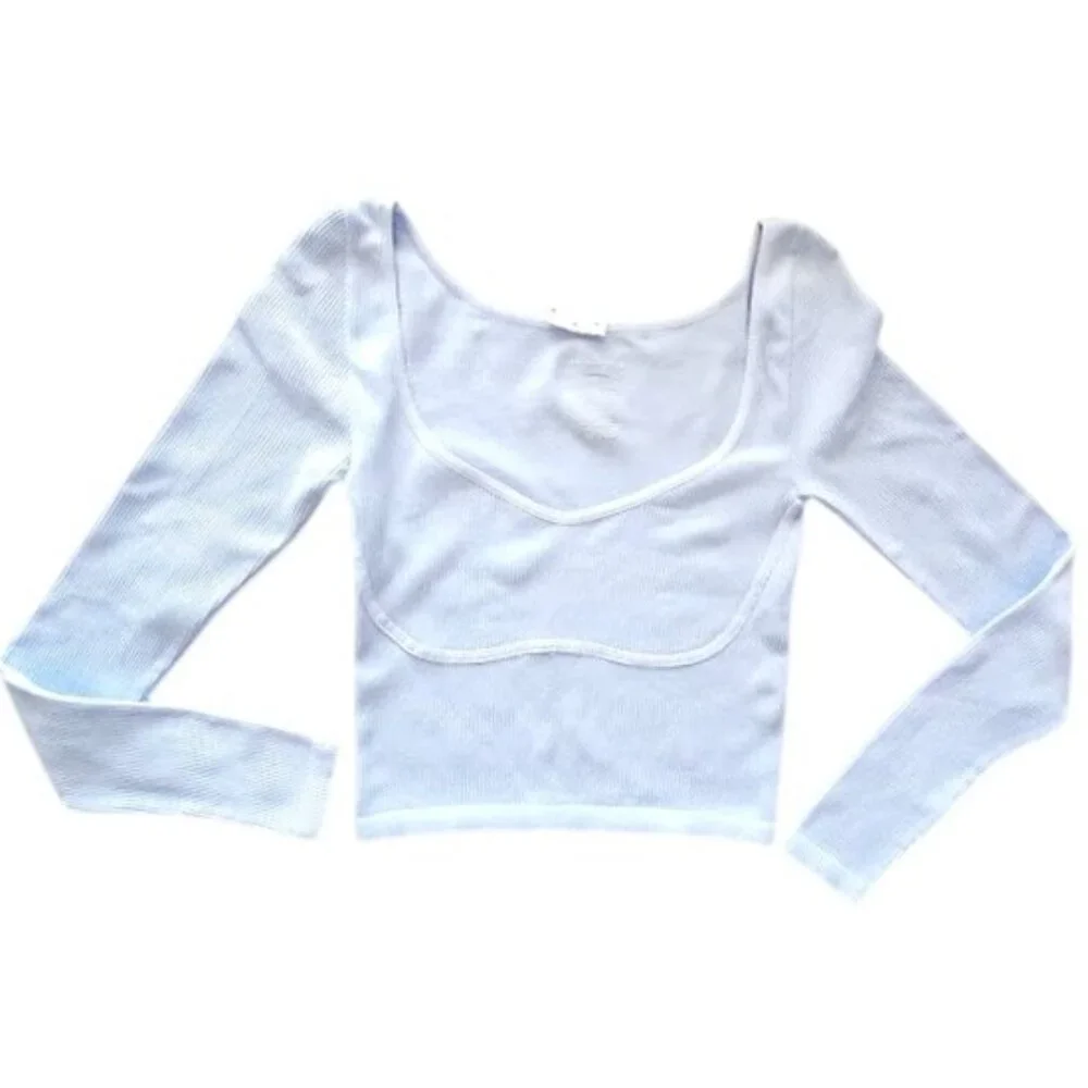 NWT Free People Intimately Light Blue Ribbed Long Sleeve Crop Top Layer Size M/L